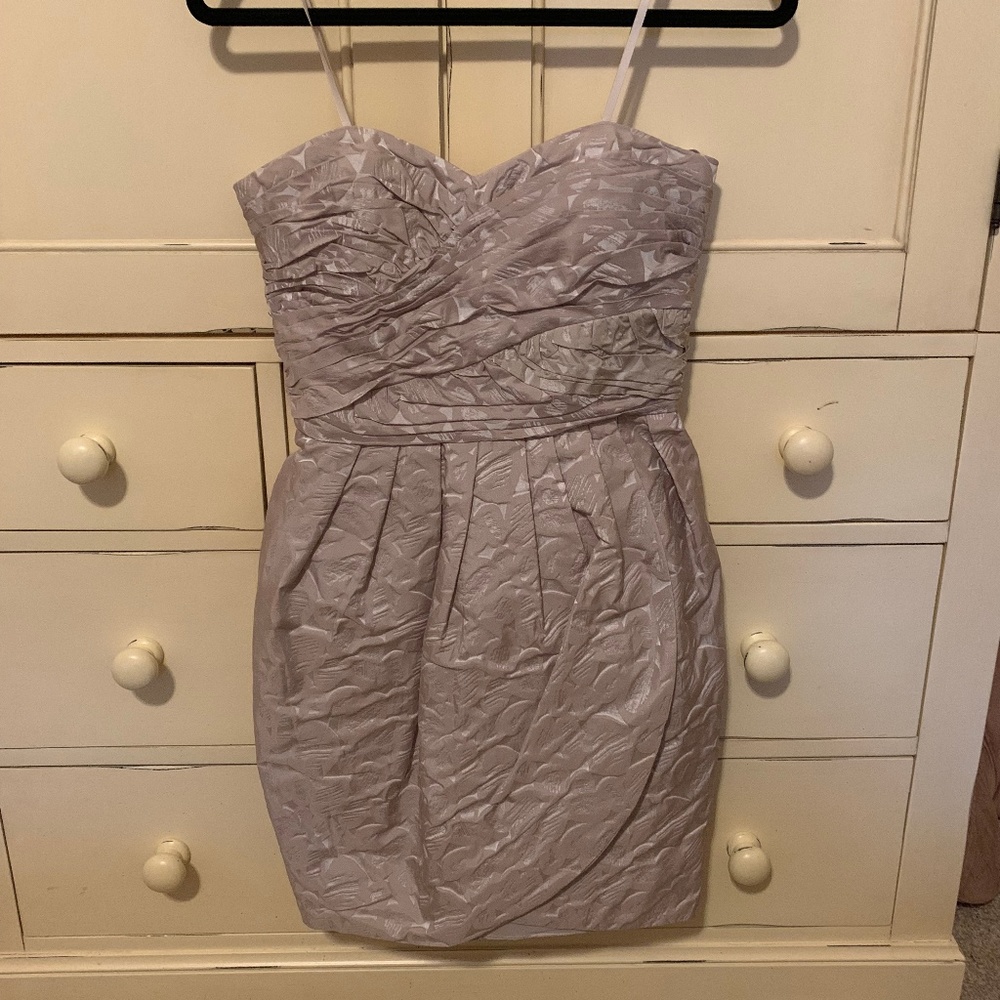 Max and Cleo: Strapless champagne dress